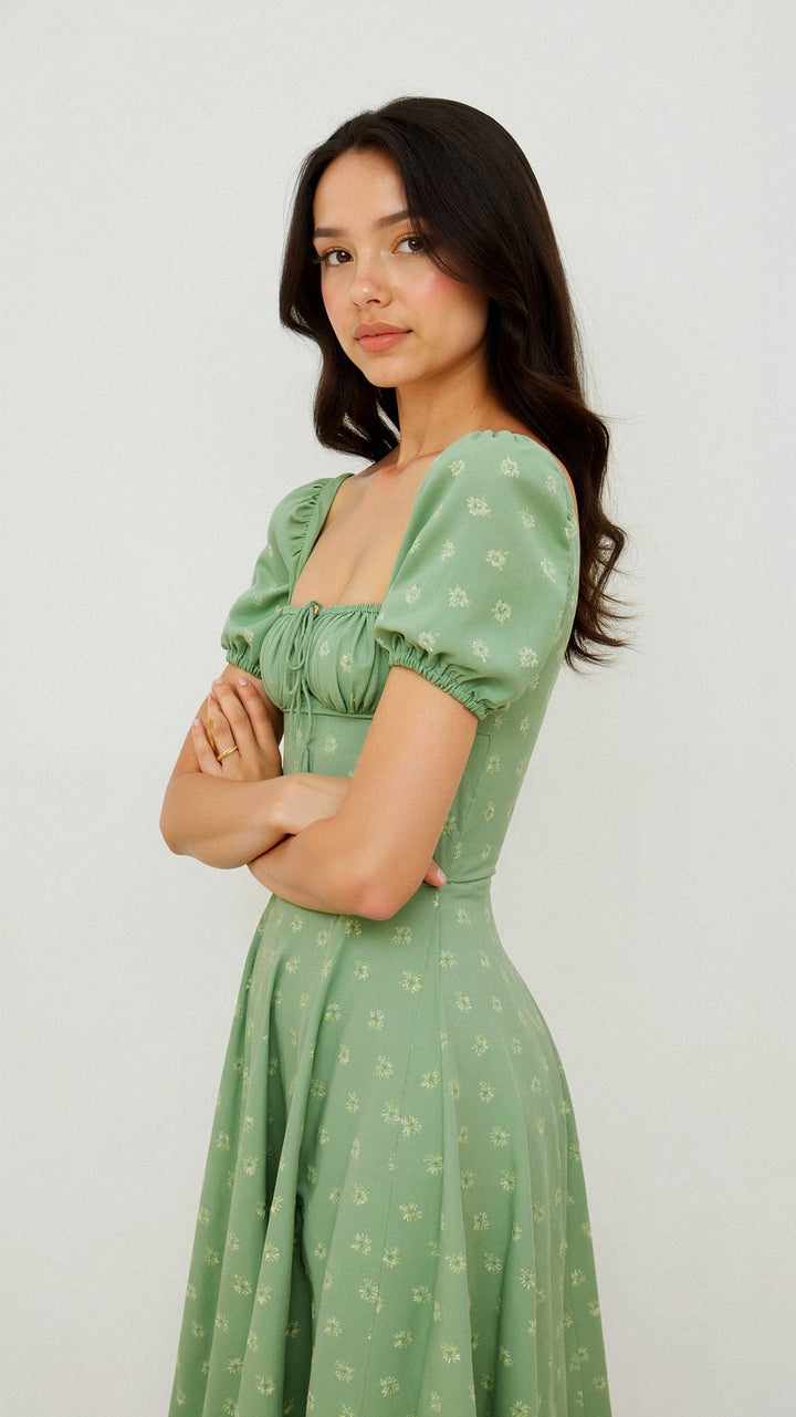 Robe midi Daniela avec décolleté carré