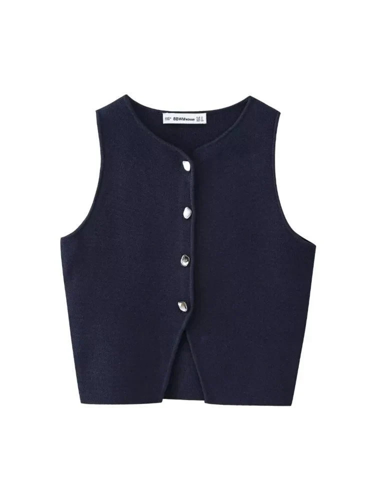 Deasia Crop Top Tricoté avec Fente Frontale
