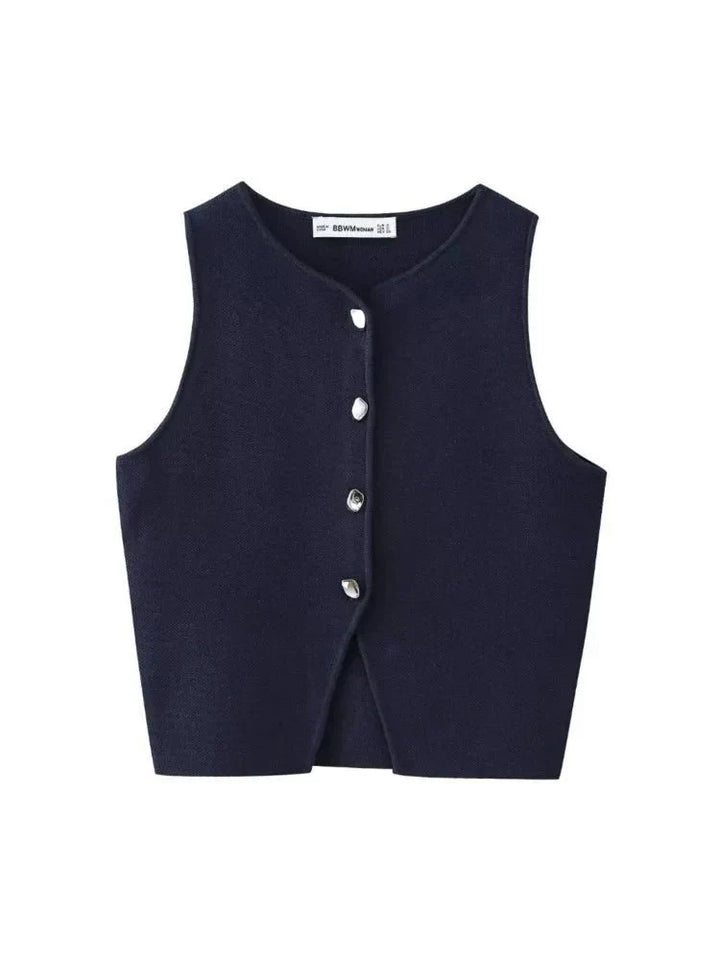 Deasia Crop Top Tricoté avec Fente Frontale