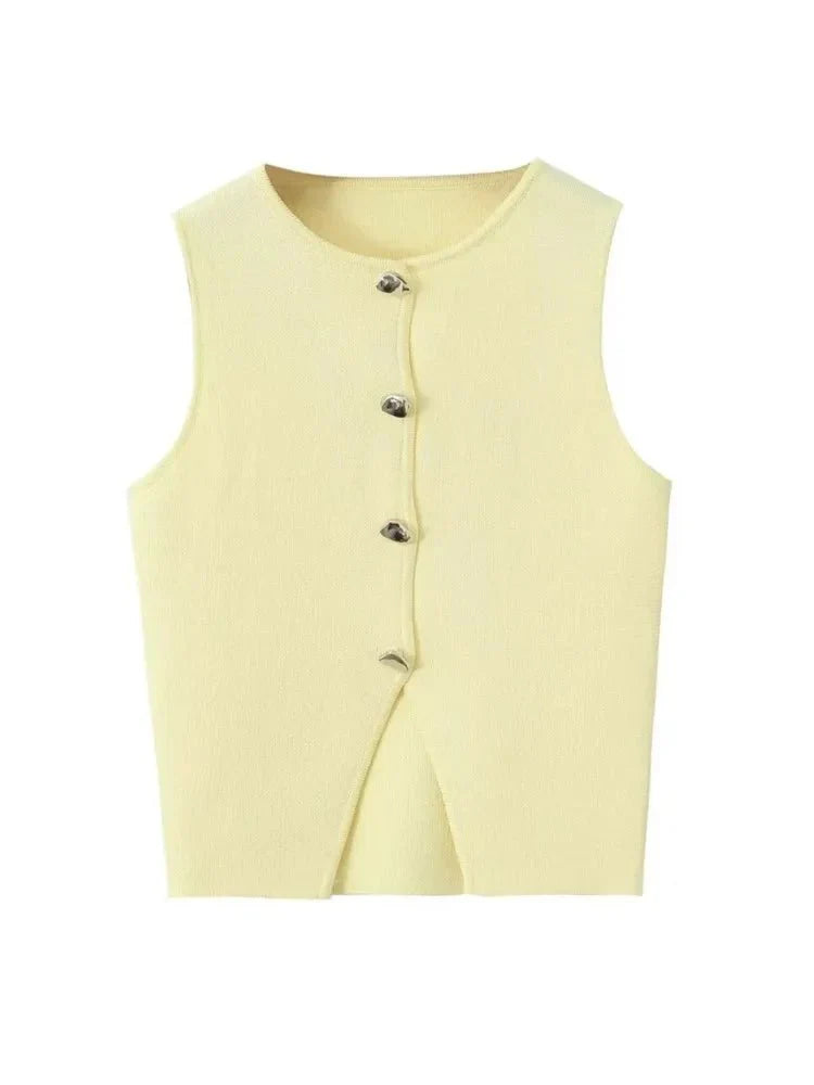 Deasia Crop Top Tricoté avec Fente Frontale