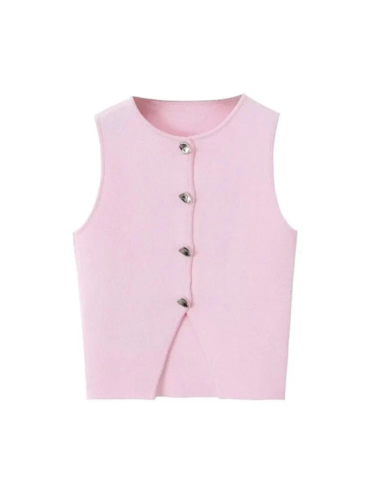 Deasia Crop Top Tricoté avec Fente Frontale