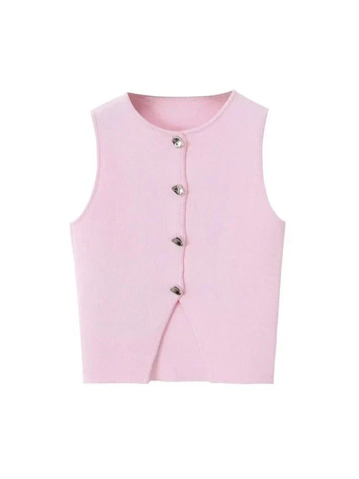 Deasia Crop Top Tricoté avec Fente Frontale