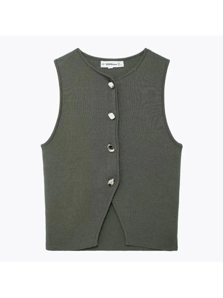Deasia Crop Top Tricoté avec Fente Frontale