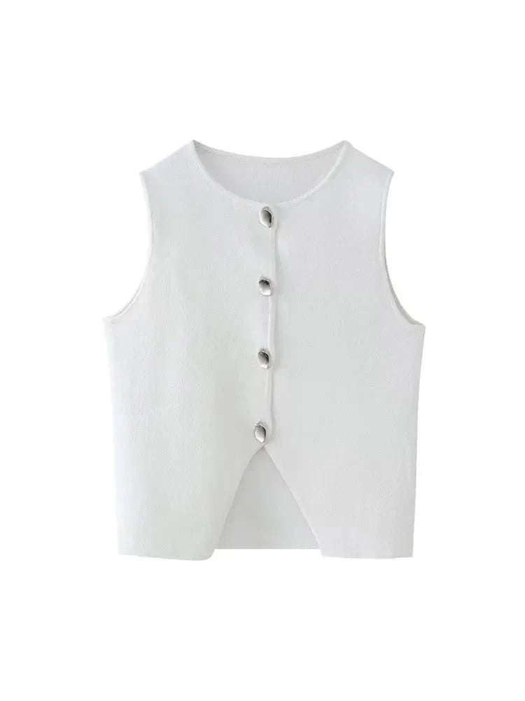 Deasia Crop Top Tricoté avec Fente Frontale