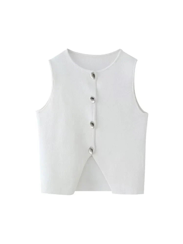 Deasia Crop Top Tricoté avec Fente Frontale