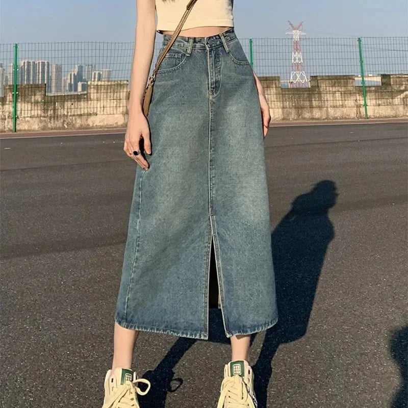 Jupe en Jean Jessica Fendue Taille Haute