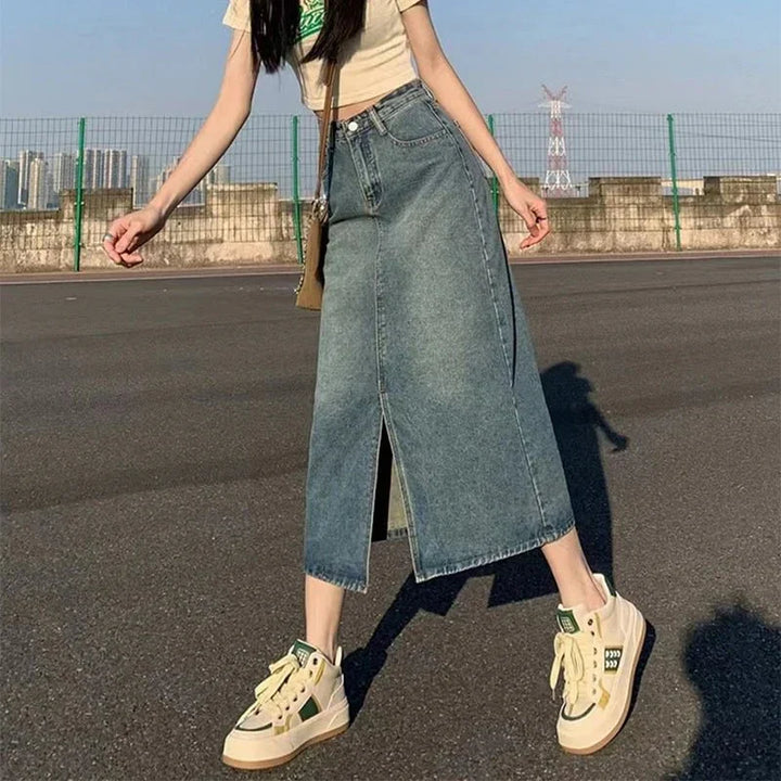 Jupe en Jean Jessica Fendue Taille Haute
