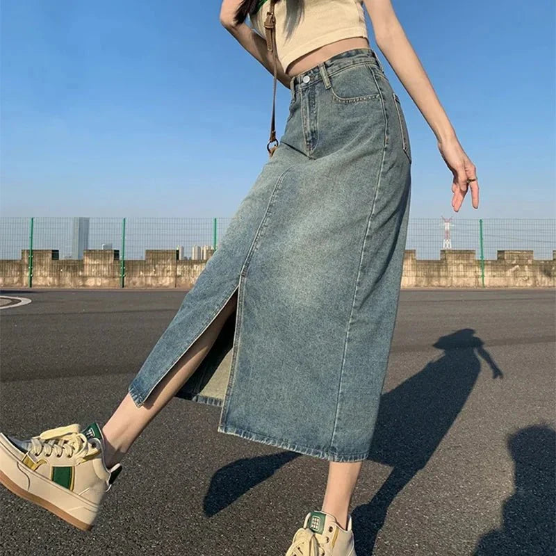 Jupe en Jean Jessica Fendue Taille Haute