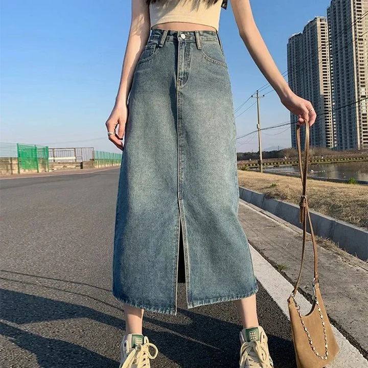 Jupe en Jean Jessica Fendue Taille Haute