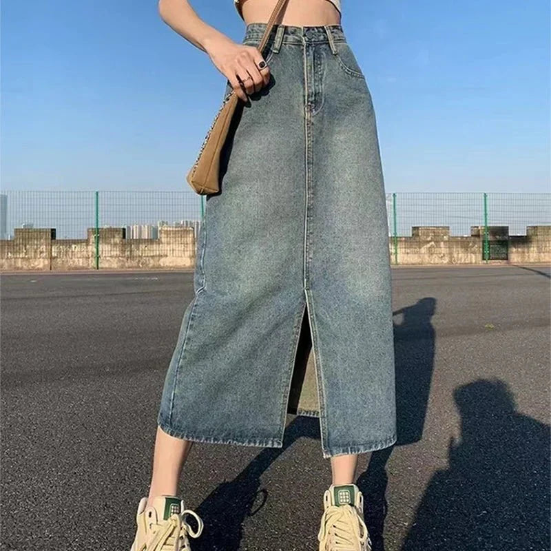 Jupe en Jean Jessica Fendue Taille Haute