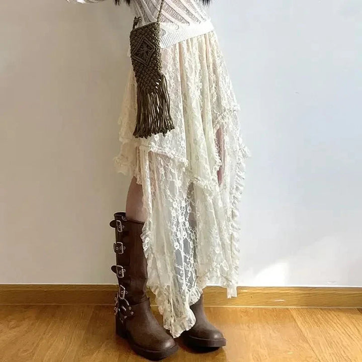 Jupe Maxirock Juliette Asymétrique en Dentelle