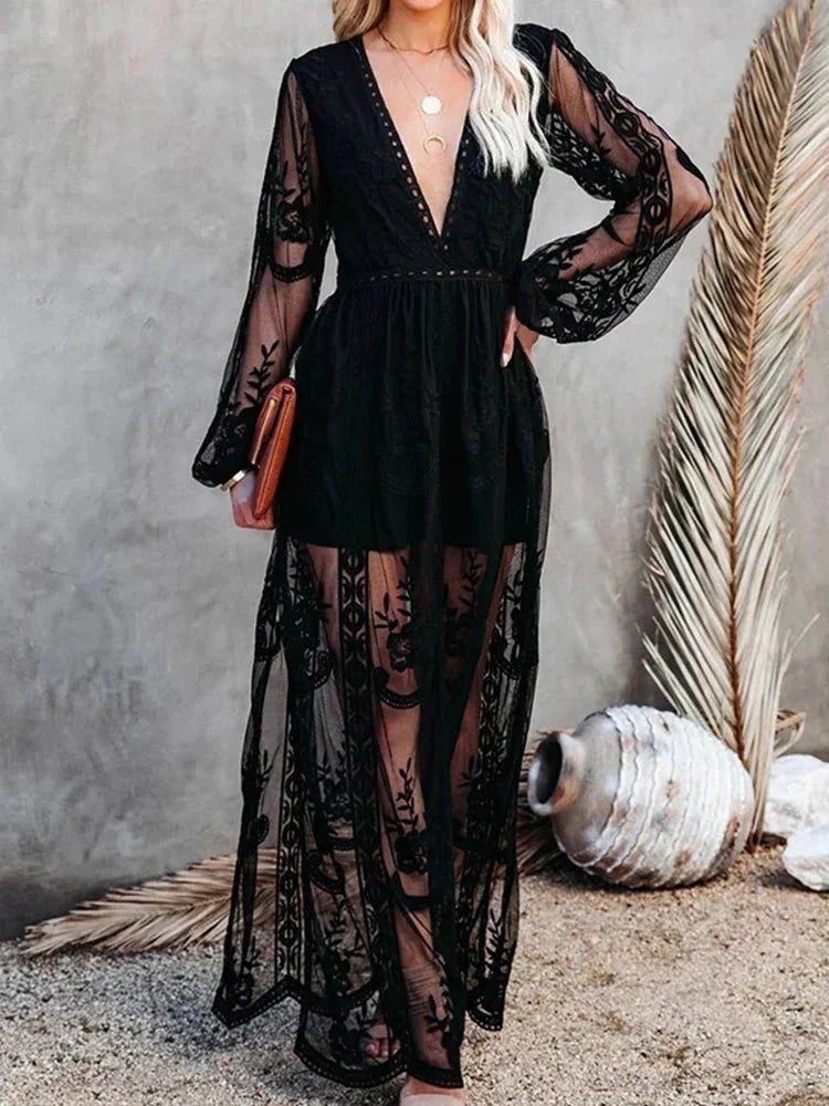 Paula | Robe maxi élégante et fluide en dentelle boho pour femmes