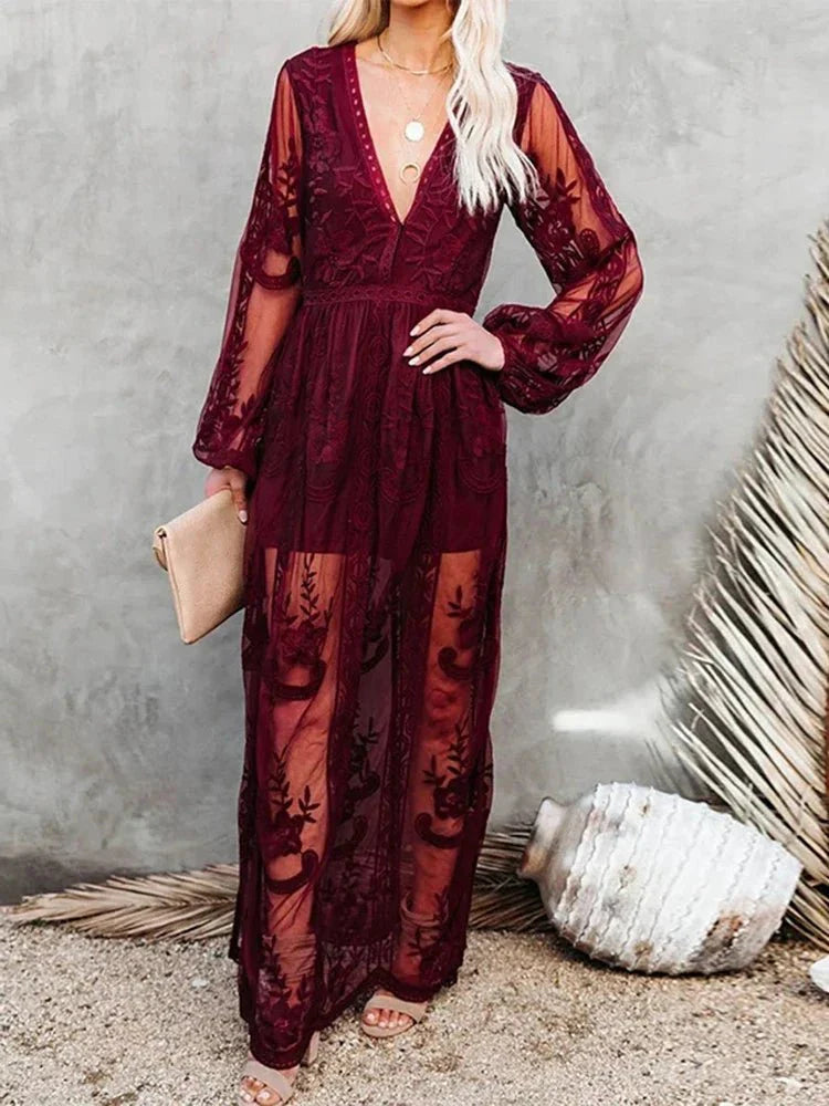 Paula | Robe maxi élégante et fluide en dentelle boho pour femmes