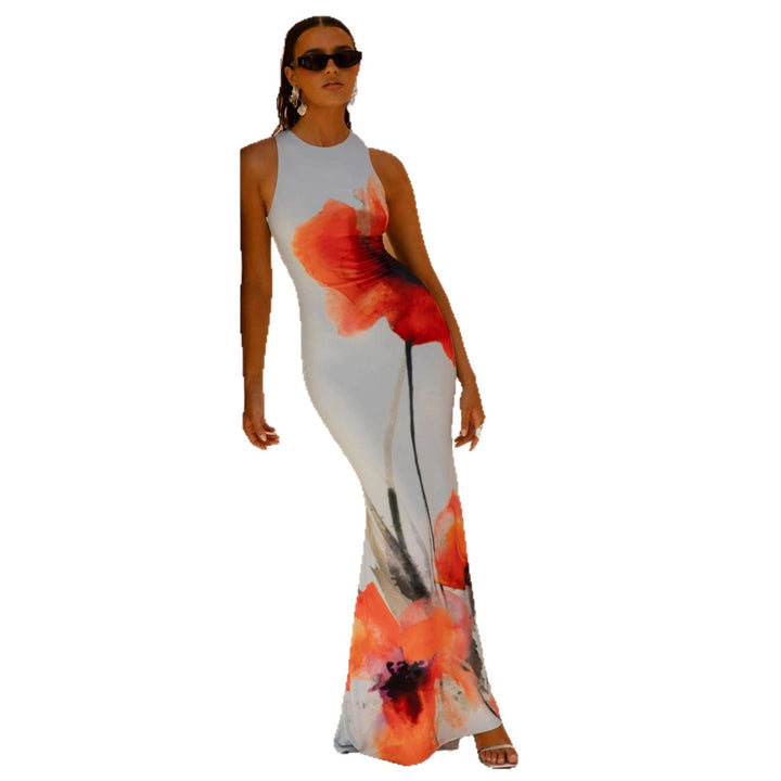 Nadège | Robe Maxi Florale Sans Manches Ajustée pour Femmes