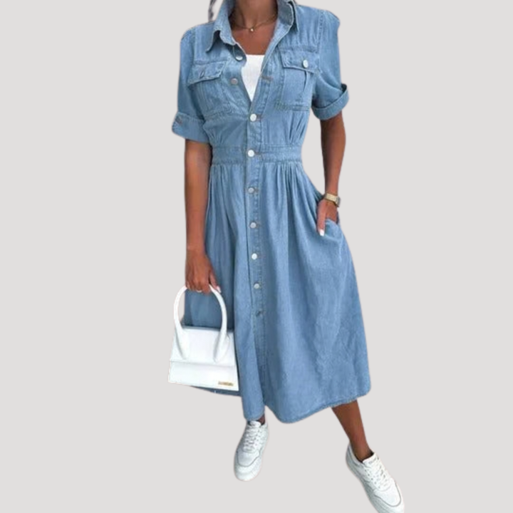 Nadja | Robe en Jean Midi à Manches Courtes pour Femme