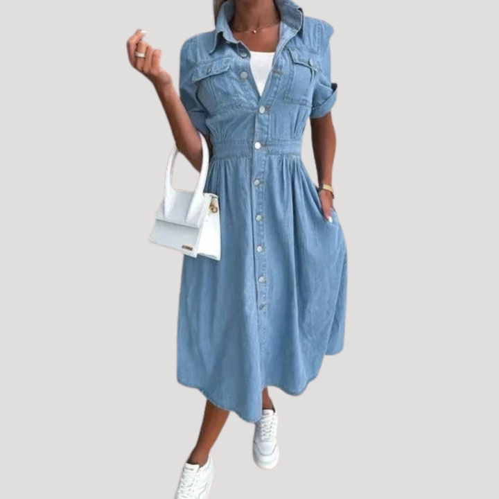 Nadja | Robe en Jean Midi à Manches Courtes pour Femme