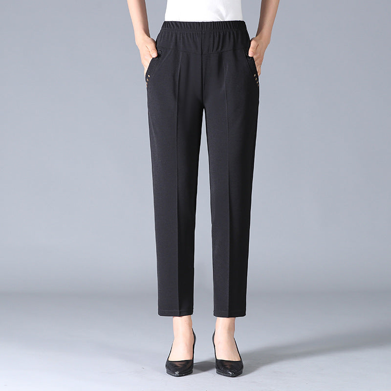 Pantalon en tissu pour femmes avec taille élastique et poches