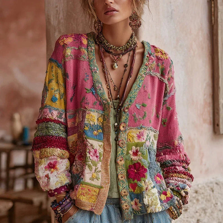 Simiey | Veste en tricot boho à motif floral coloré pour femmes