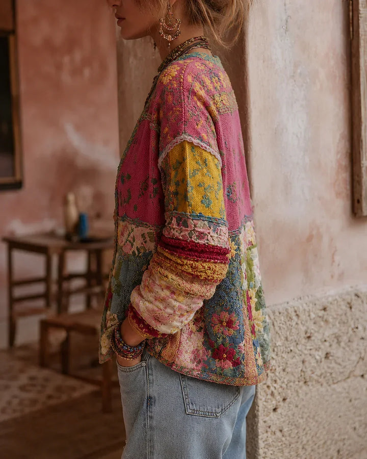 Simiey | Veste en tricot boho à motif floral coloré pour femmes