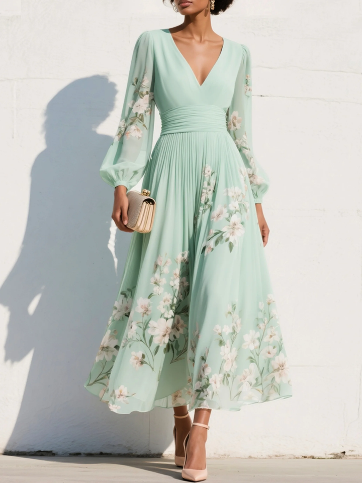 Ondine | Robe fleurie pour femmes, robe midi à manches longues