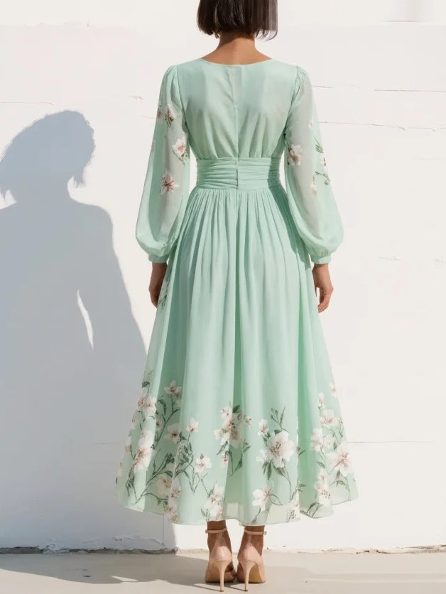 Ondine | Robe fleurie pour femmes, robe midi à manches longues