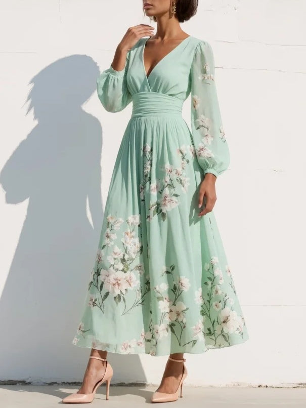 Ondine | Robe fleurie pour femmes, robe midi à manches longues