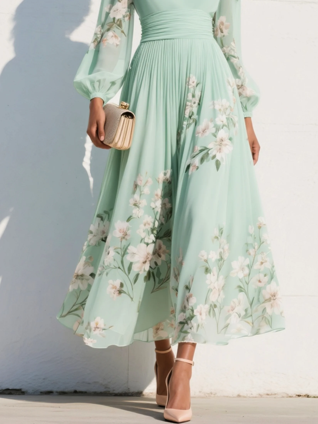 Ondine | Robe fleurie pour femmes, robe midi à manches longues
