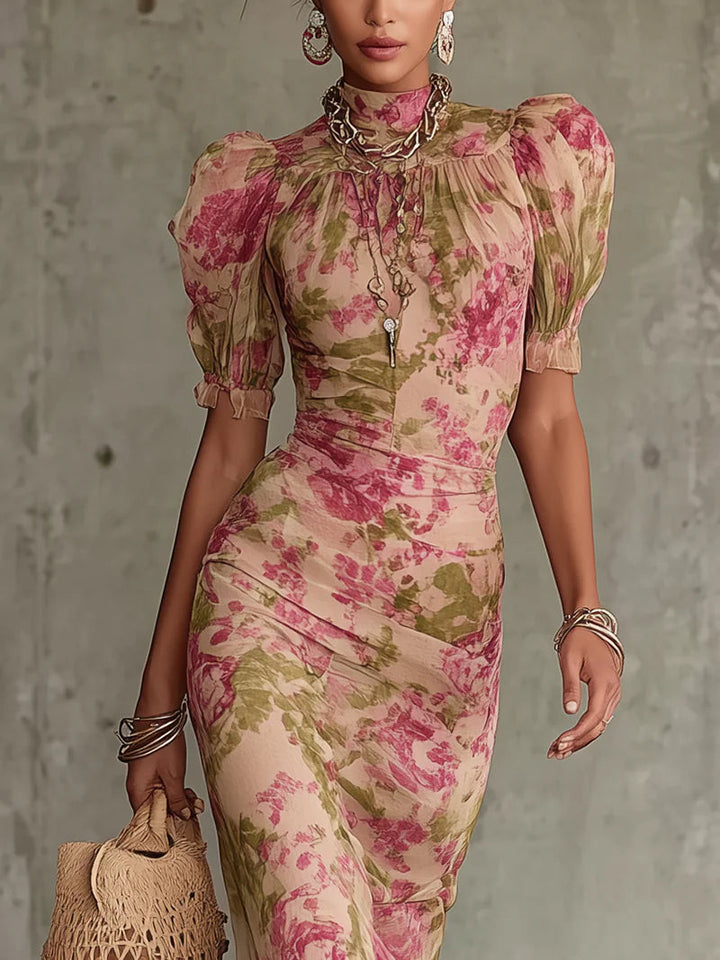 Penelope | Robe Maxi à Fleurs à Manches Bouffantes pour Femmes