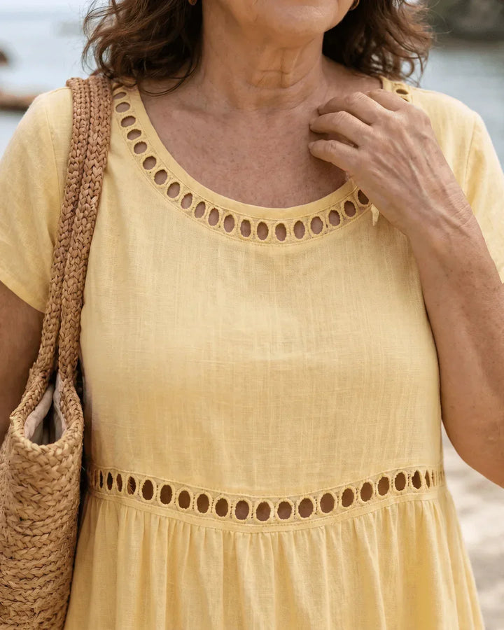 Elin | Robe midi brodée en coton et lin