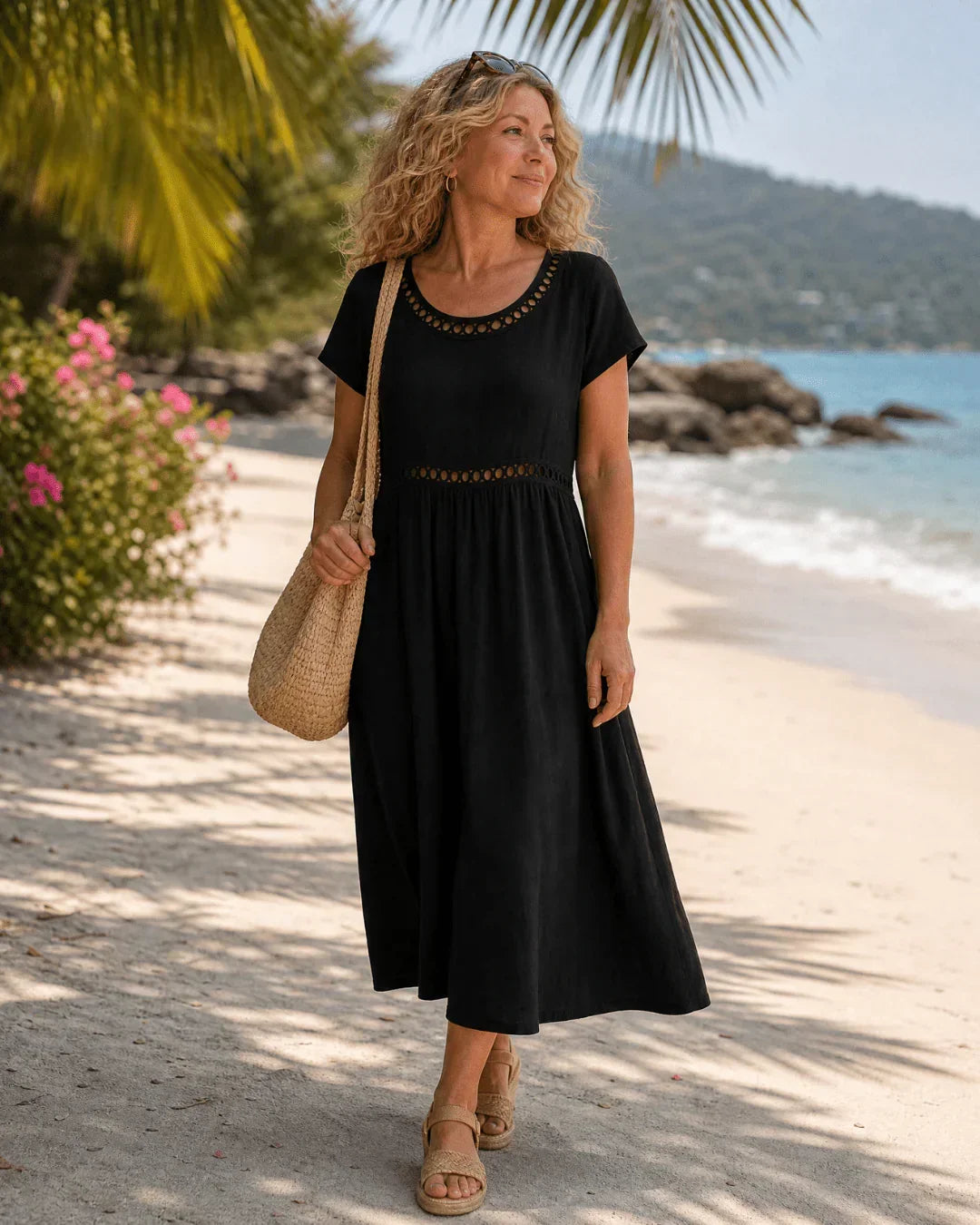 Elin | Robe midi brodée en coton et lin