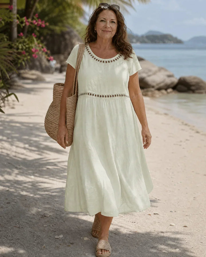 Elin | Robe midi brodée en coton et lin
