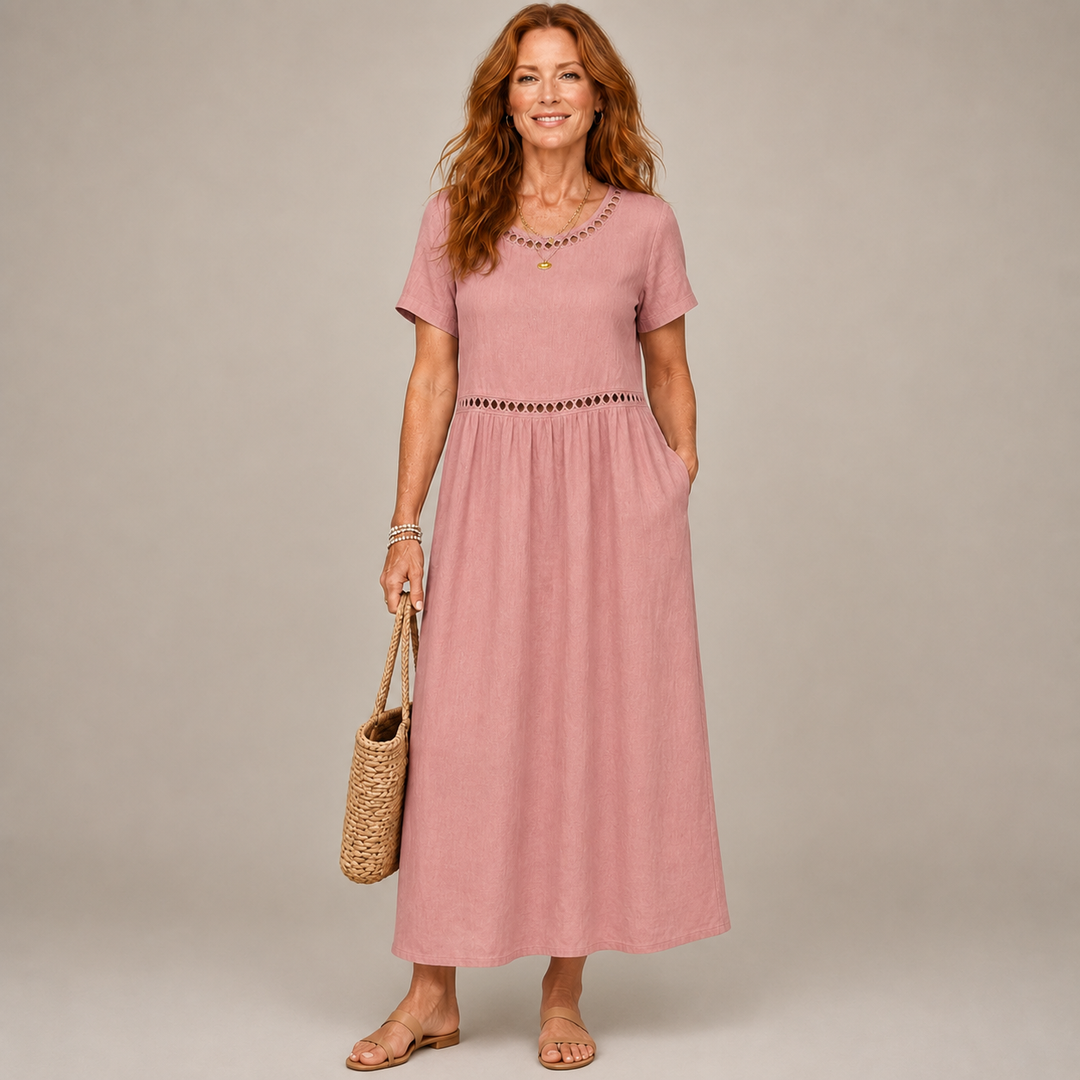 Elin | Robe midi brodée en coton et lin