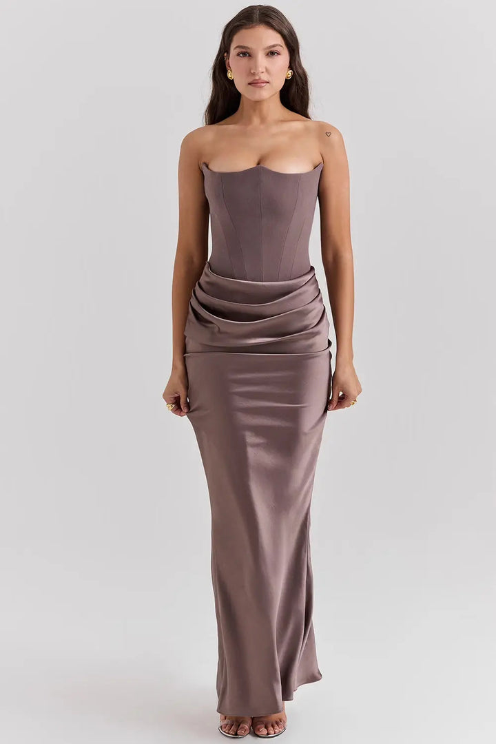 Moni - Robe maxi pour dames pour le soir avec dentelle intemporelle