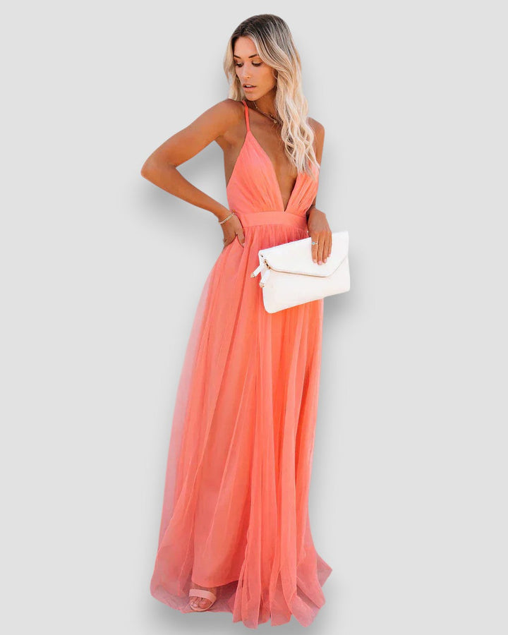 Savannah | Robe Maxi en Chiffon avec Décolleté Profond