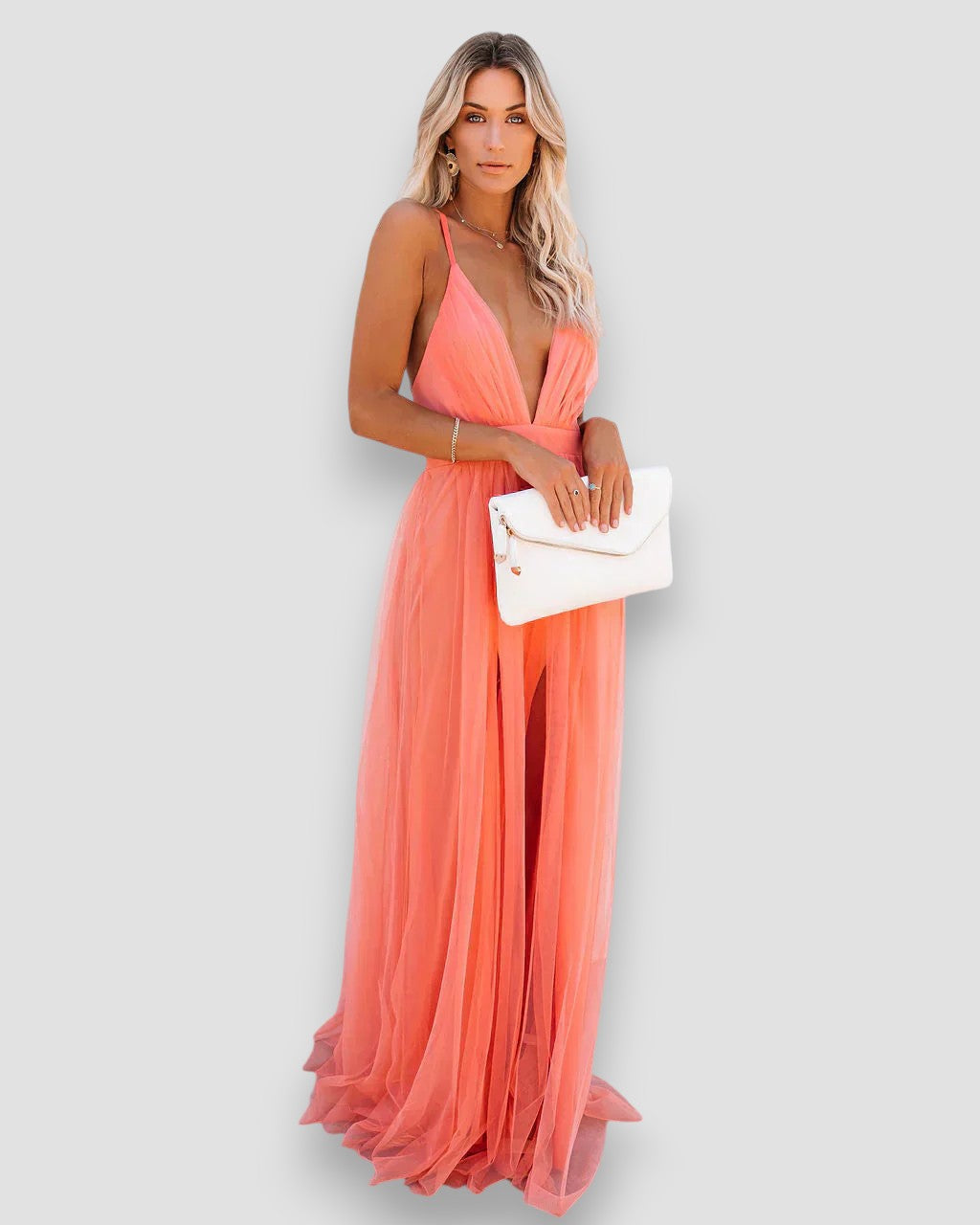 Savannah | Robe Maxi en Chiffon avec Décolleté Profond