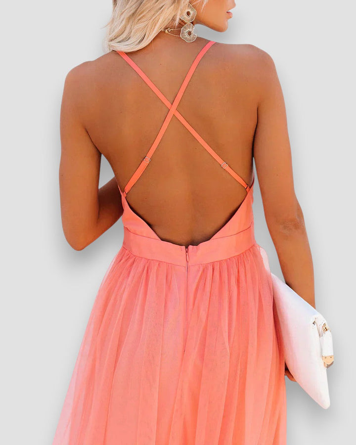 Savannah | Robe Maxi en Chiffon avec Décolleté Profond