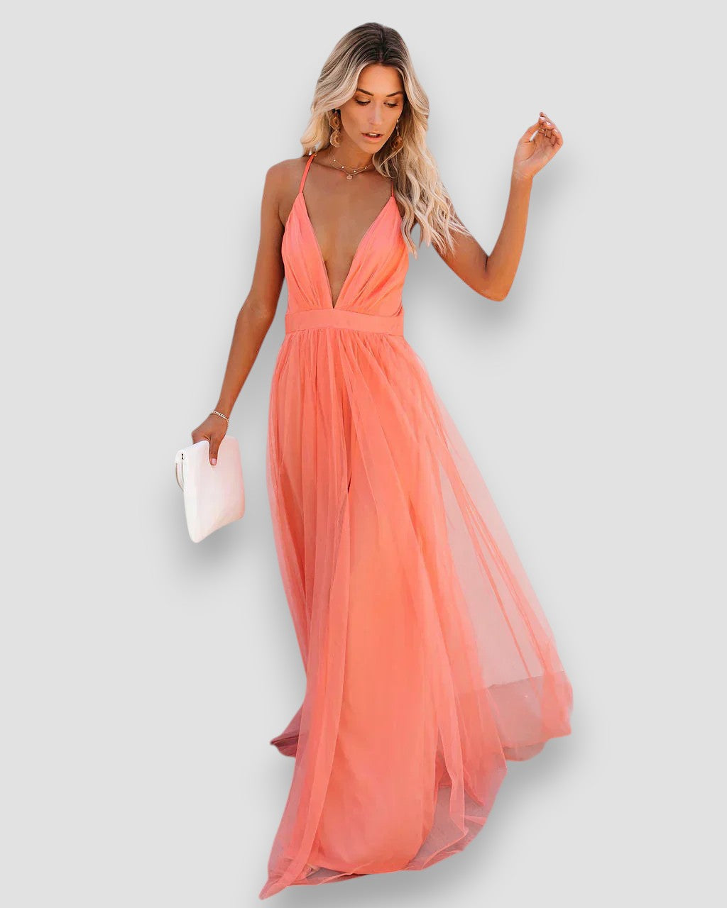 Savannah | Robe Maxi en Chiffon avec Décolleté Profond