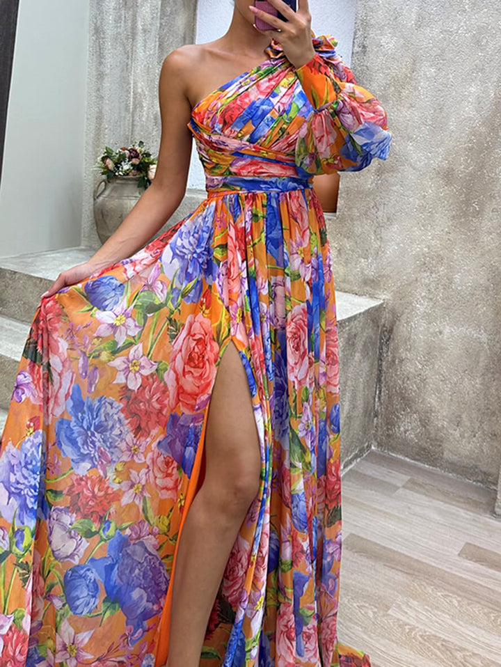 Philippa | Robe Maxi à Fleurs à Épaule Dénudée pour Femmes