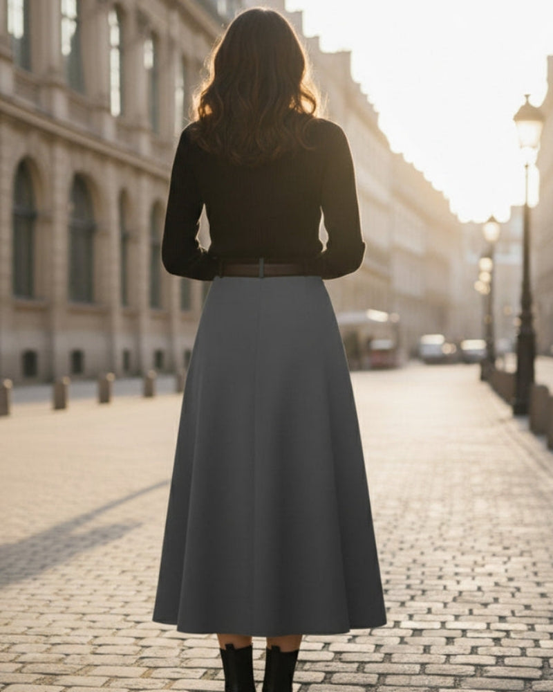 Jupe midi plissée en A pour femmes – Jupe midi avec ceinture
