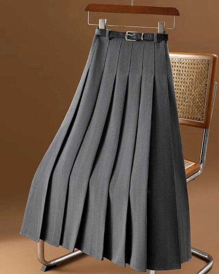 Jupe midi plissée en A pour femmes – Jupe midi avec ceinture