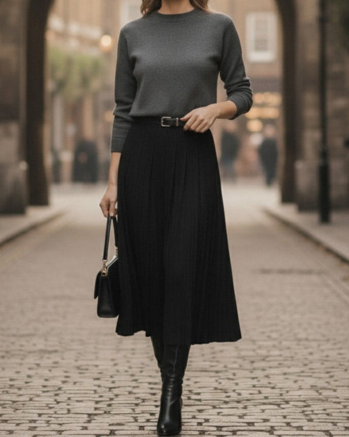 Jupe midi plissée en A pour femmes – Jupe midi avec ceinture