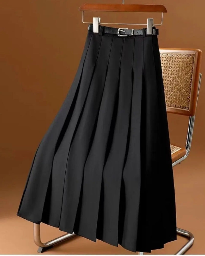 Jupe midi plissée en A pour femmes – Jupe midi avec ceinture