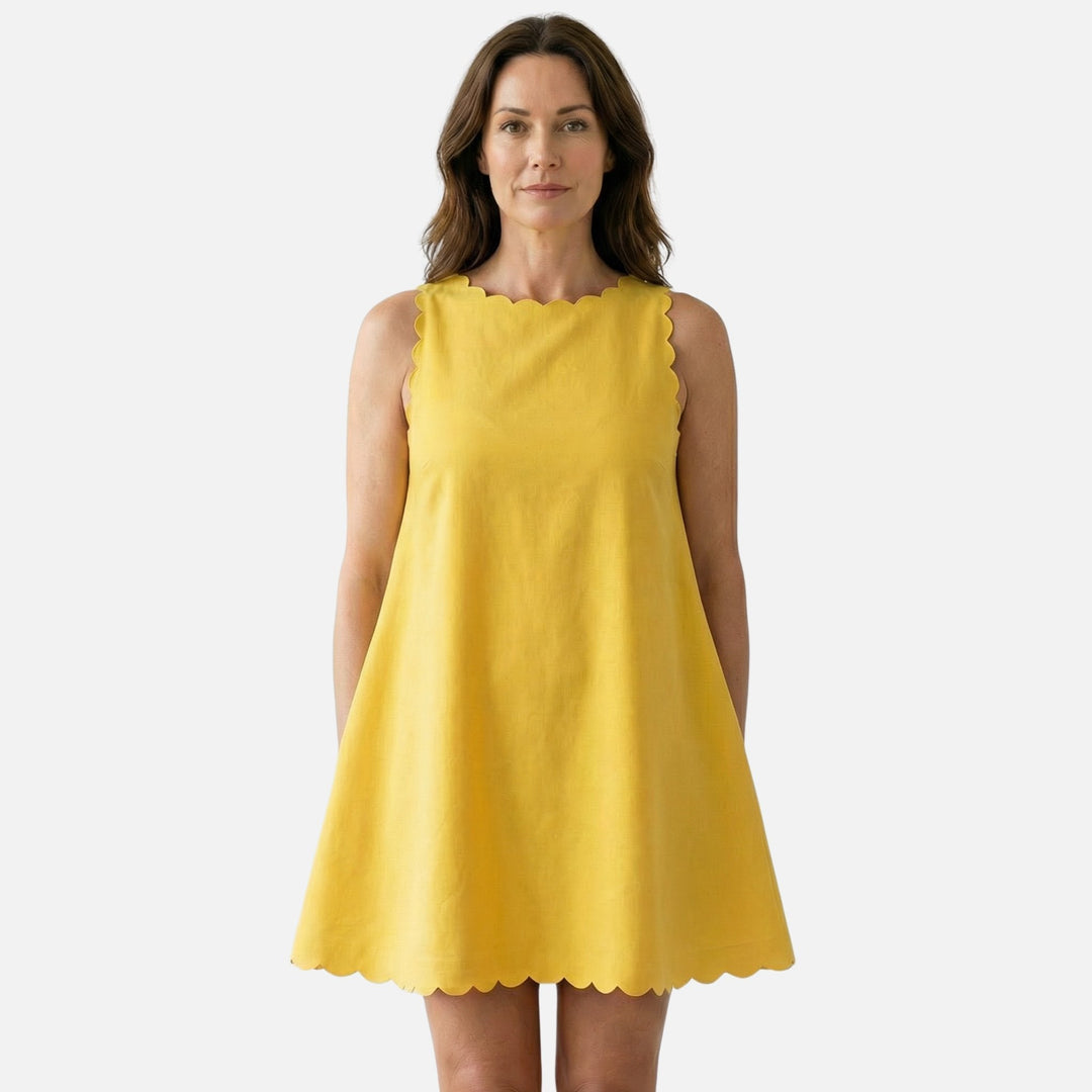 Petra | Robe Mini Sans Manches en Coton pour Femmes avec Ourlet en Vague – Robe Mini d'Été