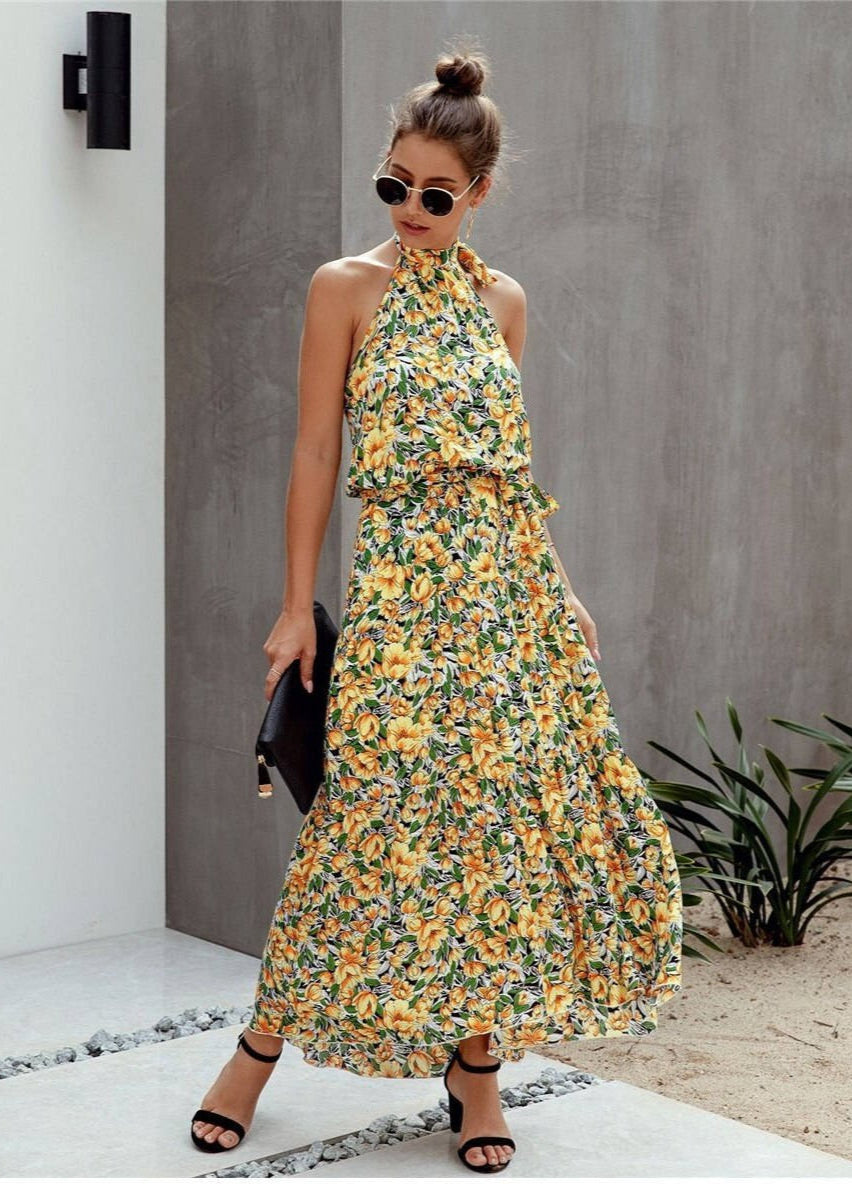 Robe maxi Boho Maribel Blomster avec fente au cou
