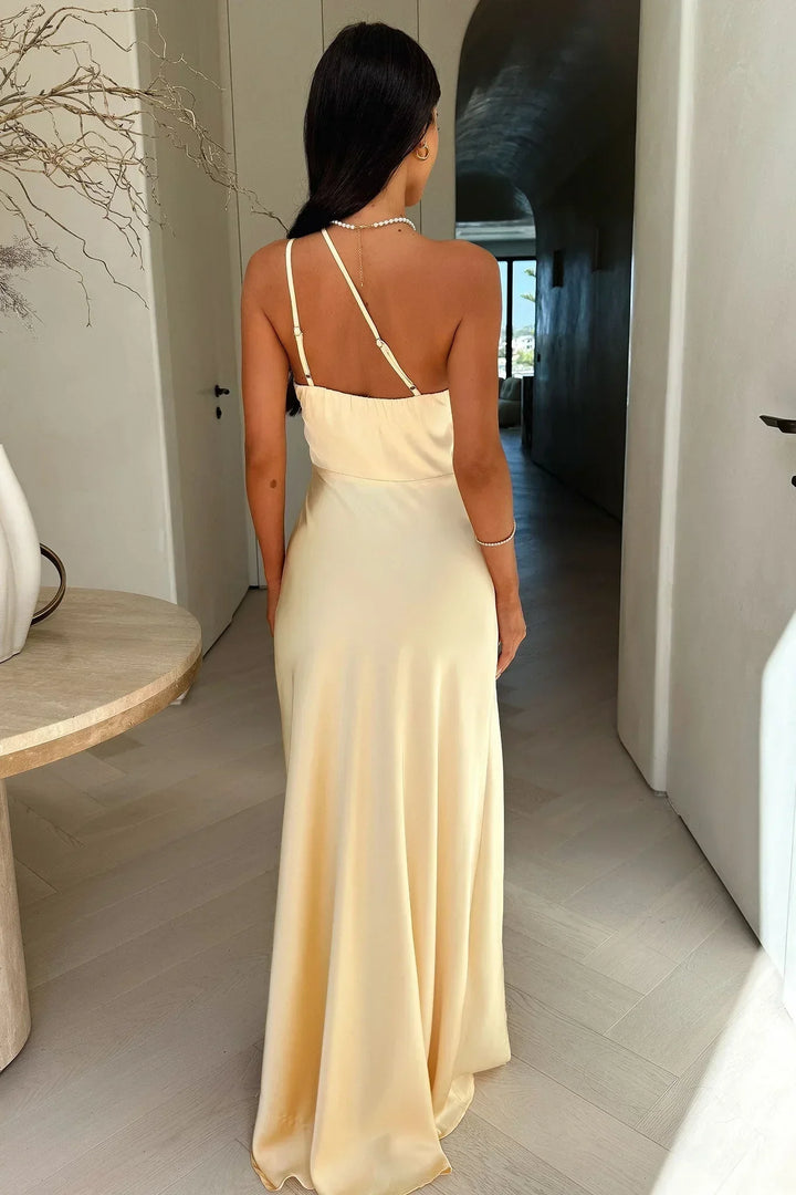 Wilhelmine | Robe de Soirée Longue Asymétrique Beige pour Femmes – Robe de Soirée Asymm. 2026