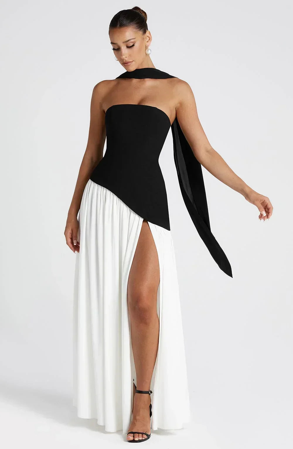 Nathalie | Robe Maxi Femme Style Corset Détail Châle Fente Haute – Corset Maxi 2026