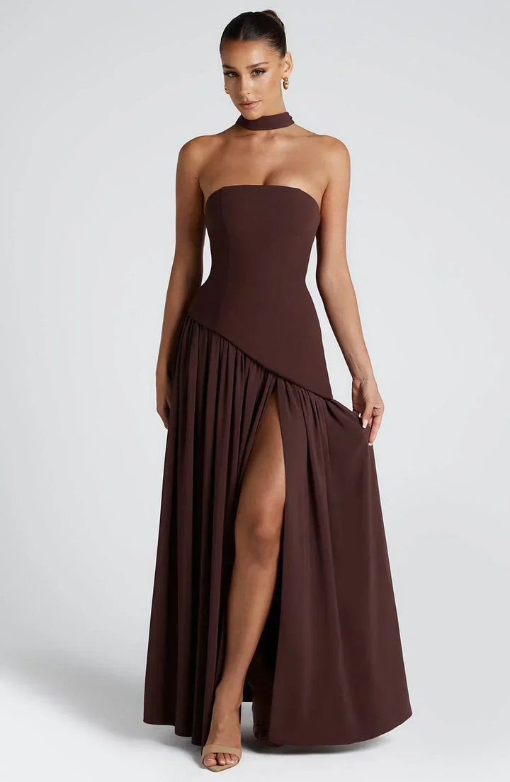 Nathalie | Robe Maxi Femme Style Corset Détail Châle Fente Haute – Corset Maxi 2026