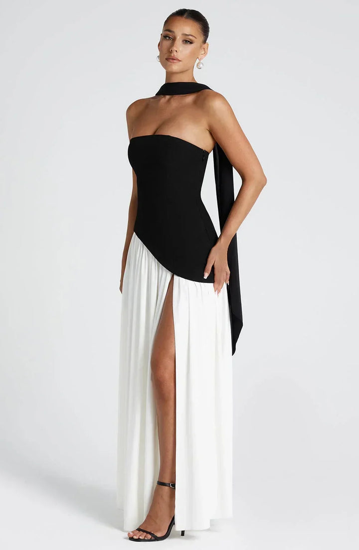 Nathalie | Robe Maxi Femme Style Corset Détail Châle Fente Haute – Corset Maxi 2026