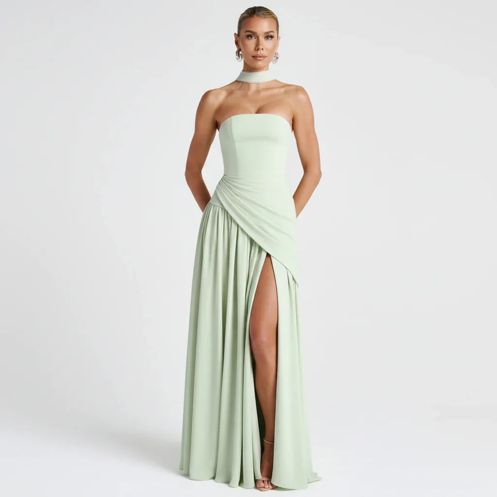 Nathalie | Robe Maxi Femme Style Corset Détail Châle Fente Haute – Corset Maxi 2026