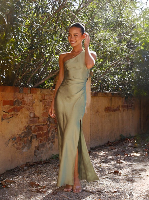 Robe Maxi Longue Femme Une Épaule pour Invité de Mariage